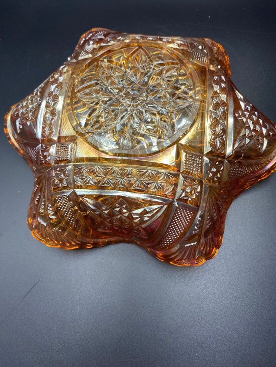 FENTON Carnival Glass Orange Bowl Grape & Leaf Marigold  Carnival marigold Orange Bowl